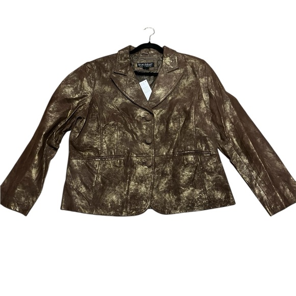 Dialogue genuine brown leather with metallic finish 3 button front blazer - Picture 3 of 13